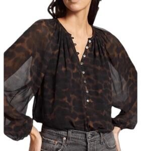 RAILS Indi Umber Leopard Long Sleeve Boho Blouse Size Small Lined Button-Down